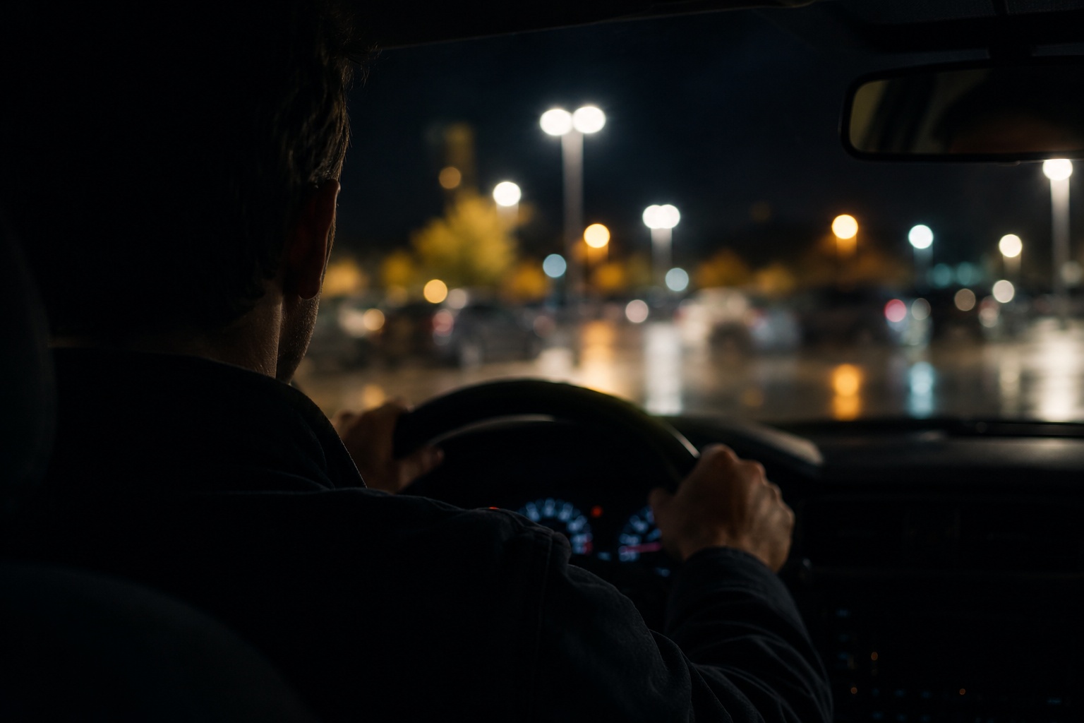 Uomo di spalle seduto in auto la sera: la depressione maschile spesso non si mostra come tristezza